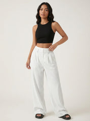 Pinstripe high waist pantalon met wijde pijpen – Emily