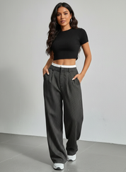 Pinstripe high waist pantalon met wijde pijpen – Emily
