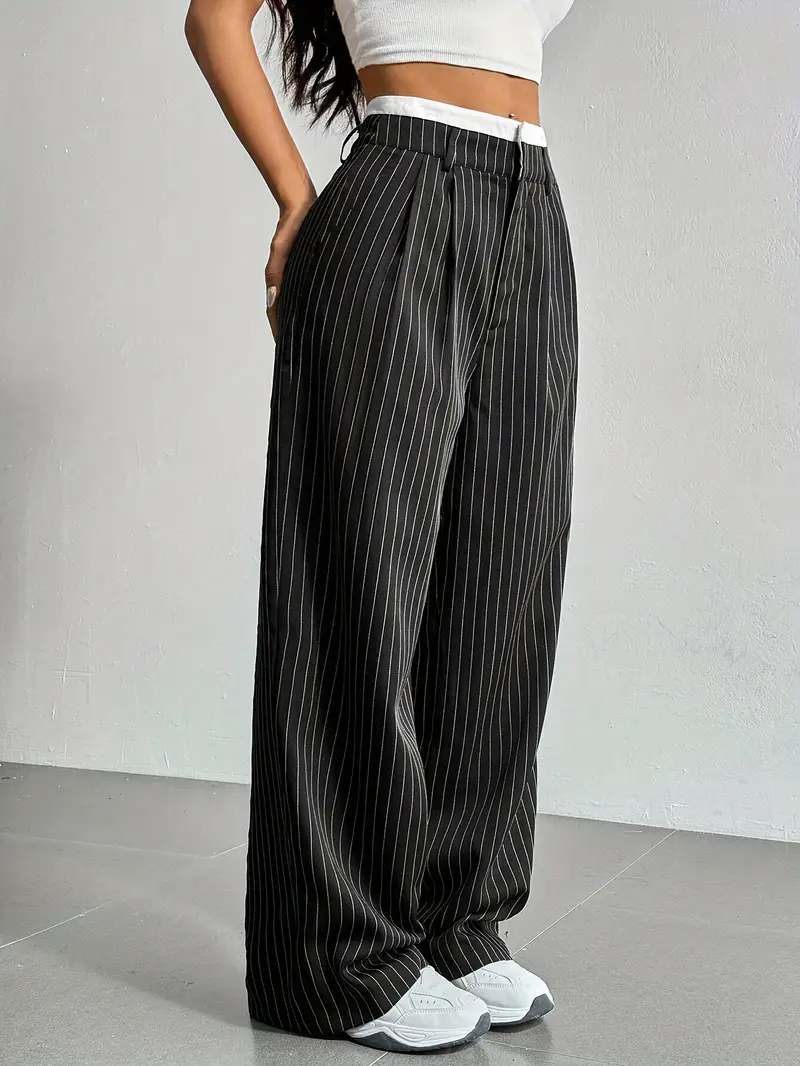 Pinstripe wide-leg dames pantalon – Naomi