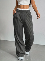 Pinstripe wide-leg dames pantalon – Naomi