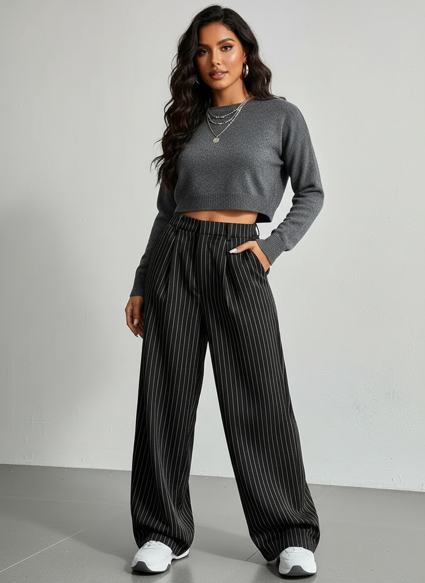 Pinstripe wide-leg dames pantalon – Naomi