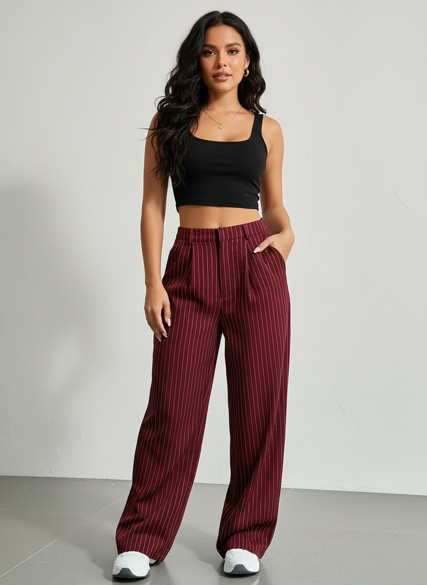 Pinstripe wide-leg dames pantalon – Naomi