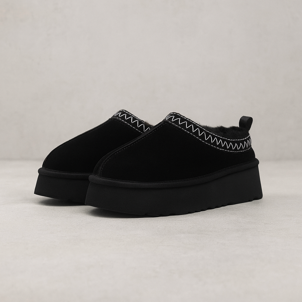 Platform pantoffels met pluche voering
