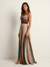 Kleurrijke plissé maxi jurk - Isabella
