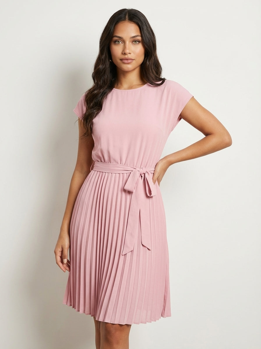 Plissé midi jurk met ceintuur