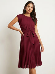 Plissé midi jurk met ceintuur