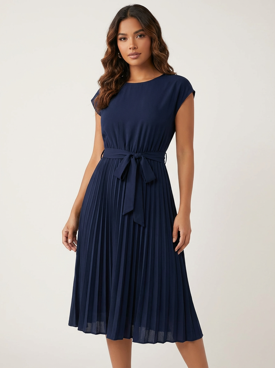 Plissé midi jurk met ceintuur