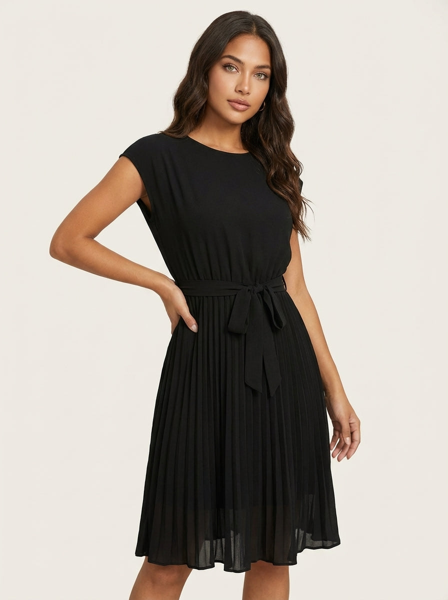 Plissé midi jurk met ceintuur