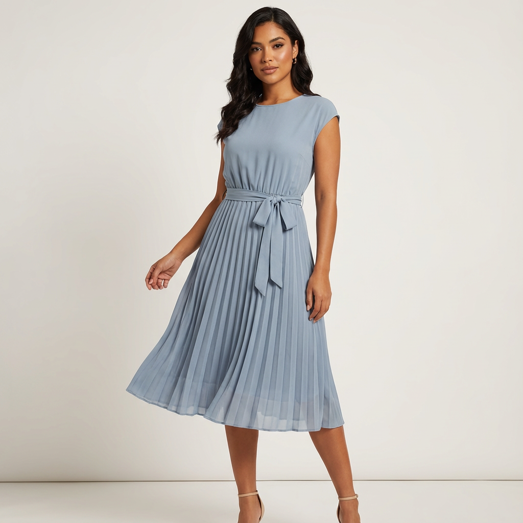 Plissé midi jurk met ceintuur