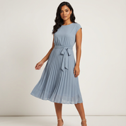 Plissé midi jurk met ceintuur