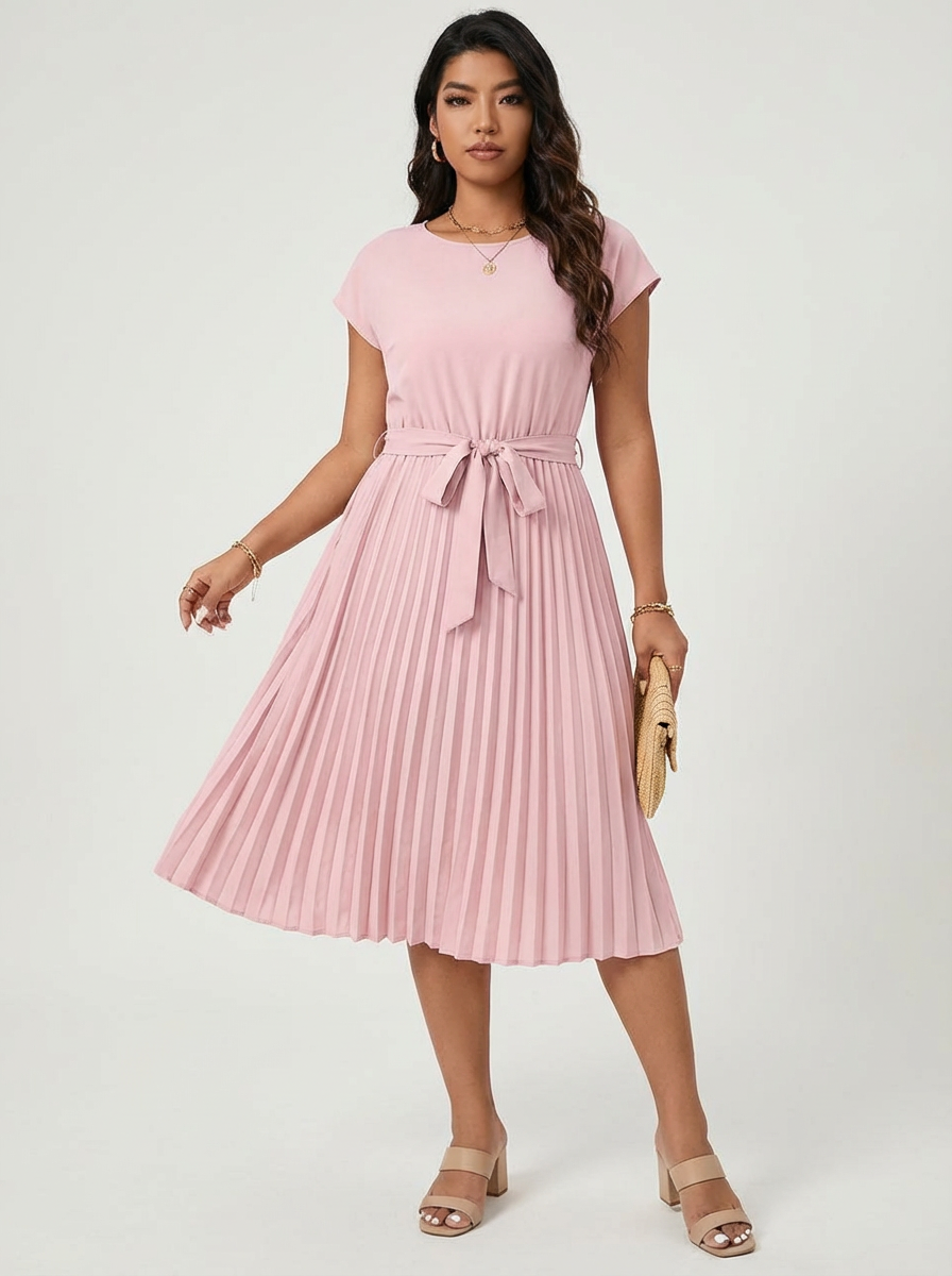 Plissé midi jurk met ceintuur