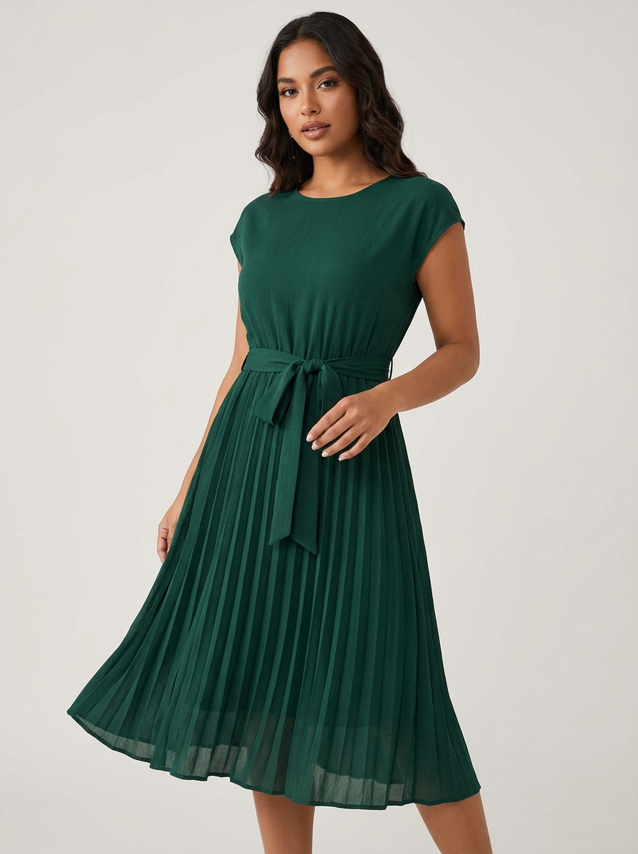 Plissé midi jurk met ceintuur