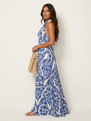 Porseleinprint halter maxi jurk - Isabella
