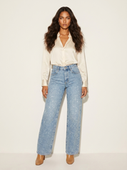 Rechte High Waist Jeans met Subtiele Glitterdetails – Elodie