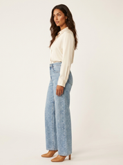 Rechte High Waist Jeans met Subtiele Glitterdetails – Elodie