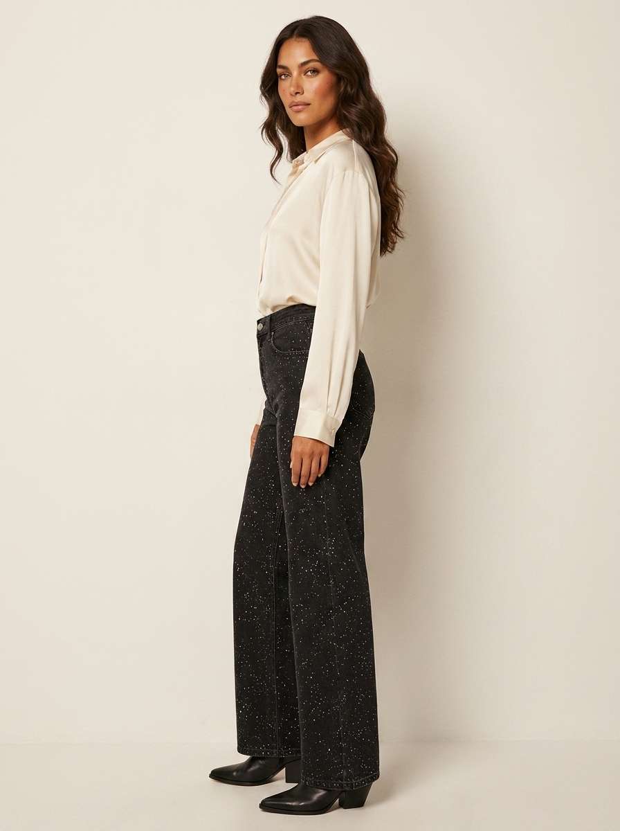 Rechte High Waist Jeans met Subtiele Glitterdetails – Elodie