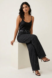 Recht high waist jeans met subtiele glitter details