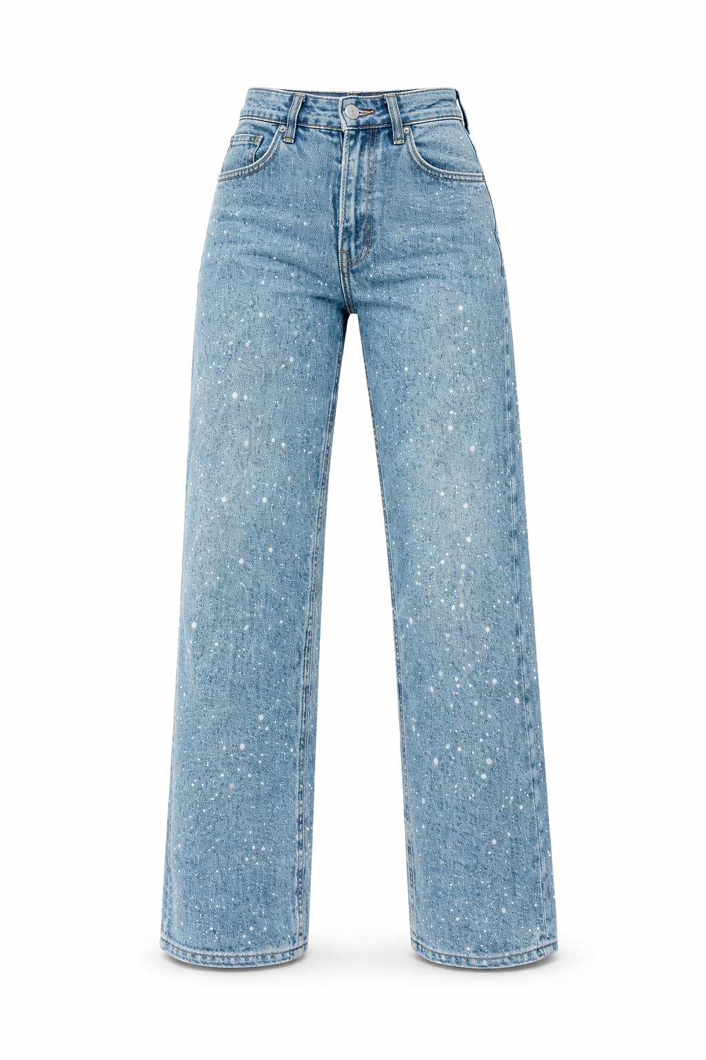 Recht high waist jeans met subtiele glitter details