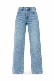 Recht high waist jeans met subtiele glitter details
