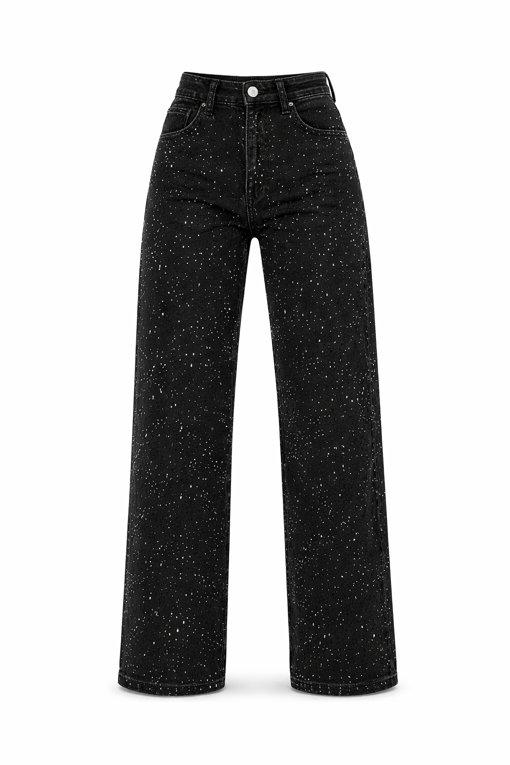 Recht high waist jeans met subtiele glitter details