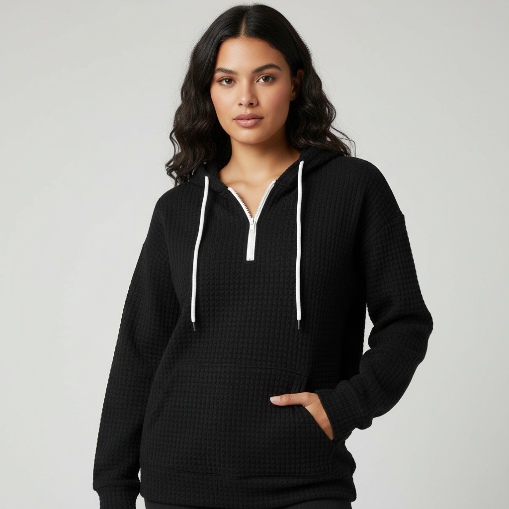 Relaxed dames hoodie met halve ritssluiting