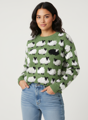 Retro gebreide dames trui met schapenprint – Elara