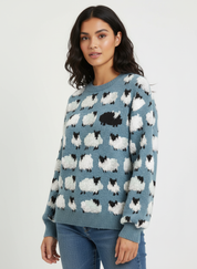 Retro gebreide dames trui met schapenprint – Elara