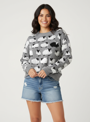 Retro gebreide dames trui met schapenprint – Elara