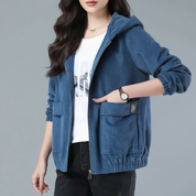 Ribfluwelen dames jas met capuchon – Mila