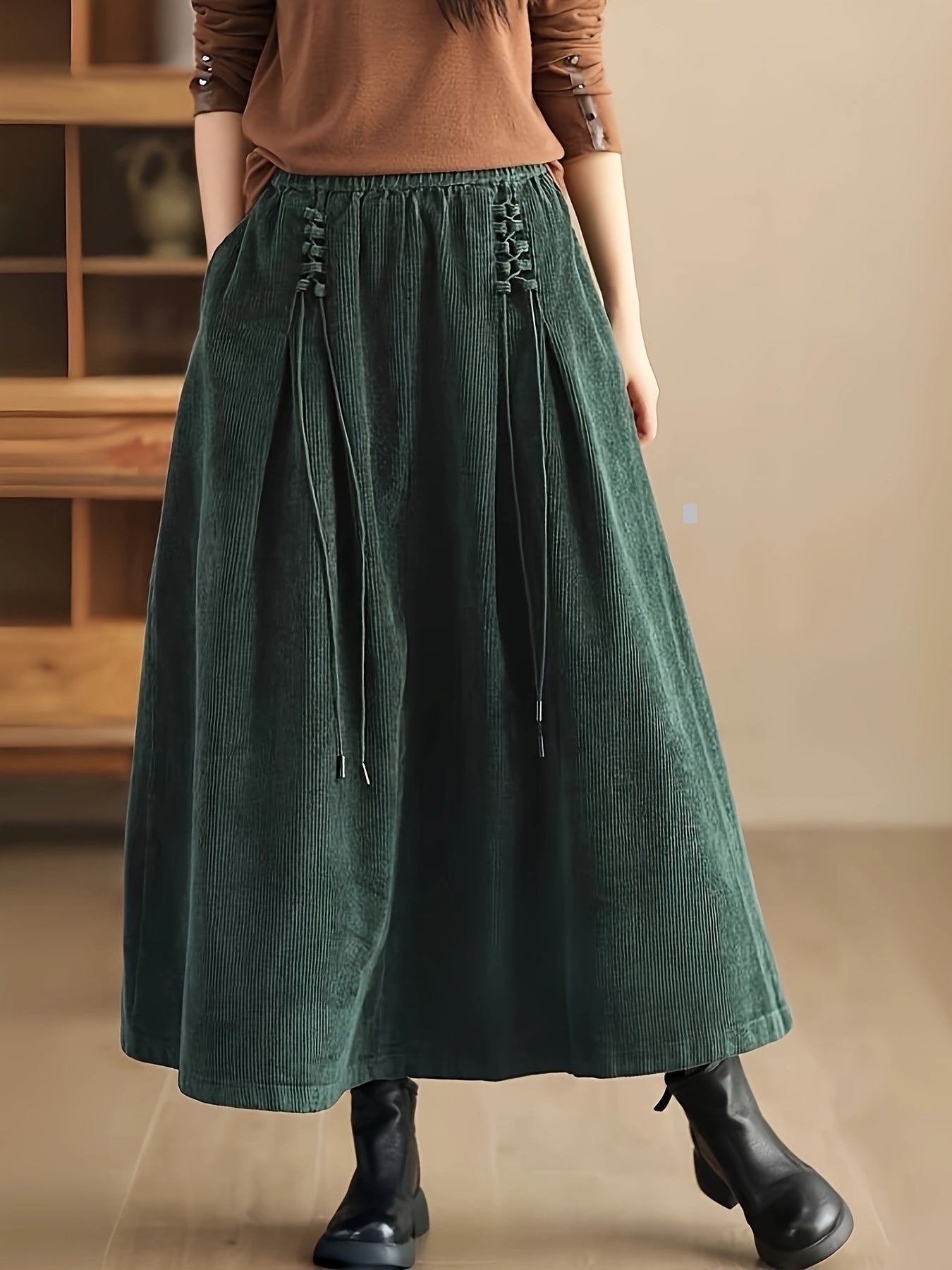 Ribfluwelen maxi damesrok  – Cassia