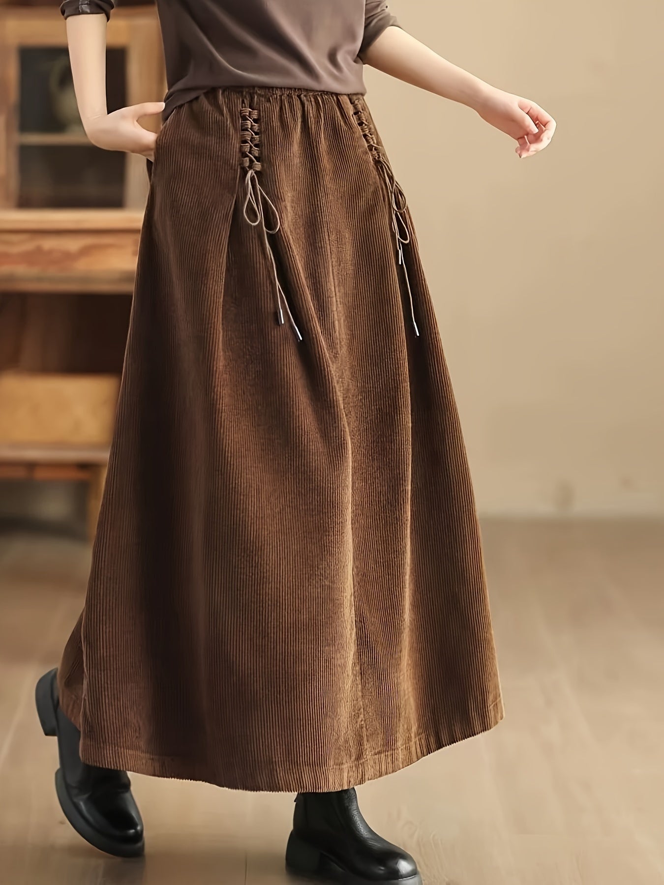 Ribfluwelen maxi damesrok  – Cassia