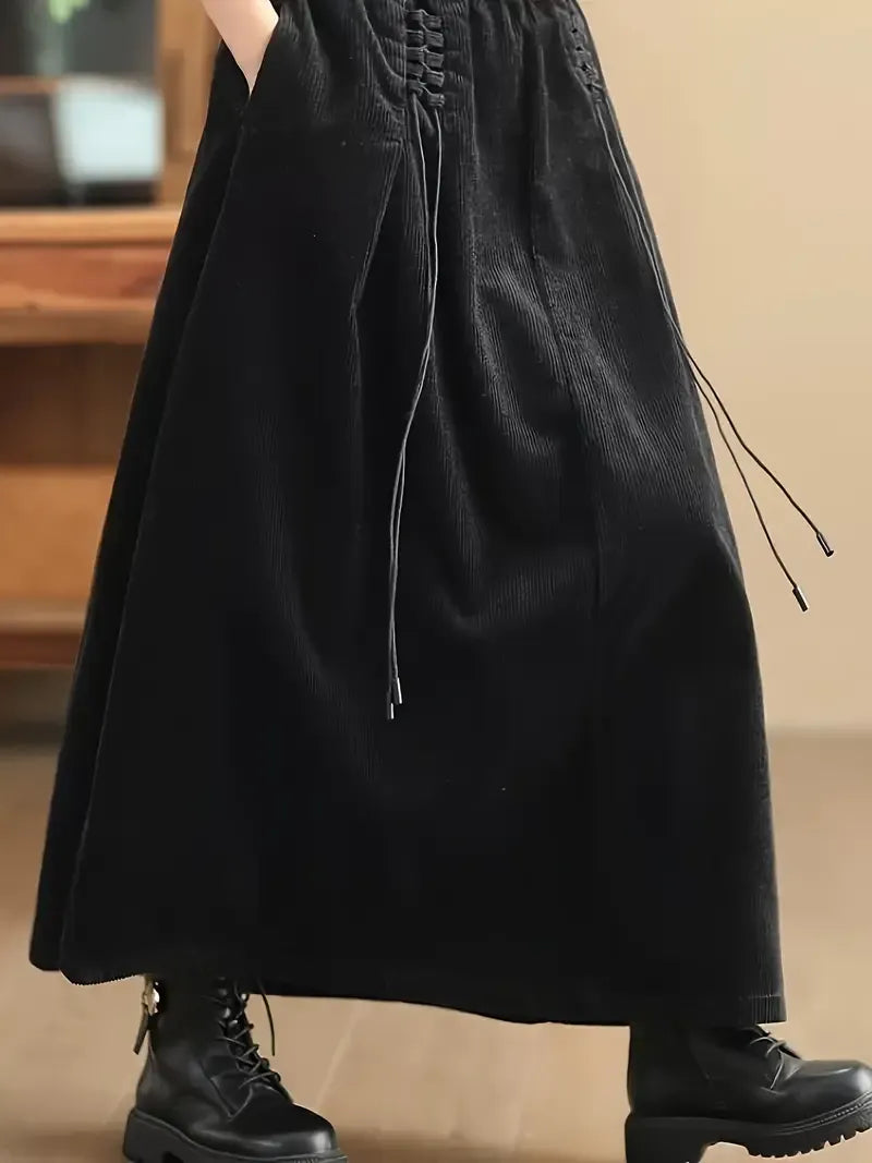 Ribfluwelen maxi damesrok  – Cassia