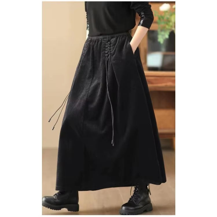 Ribfluwelen maxi damesrok  – Cassia