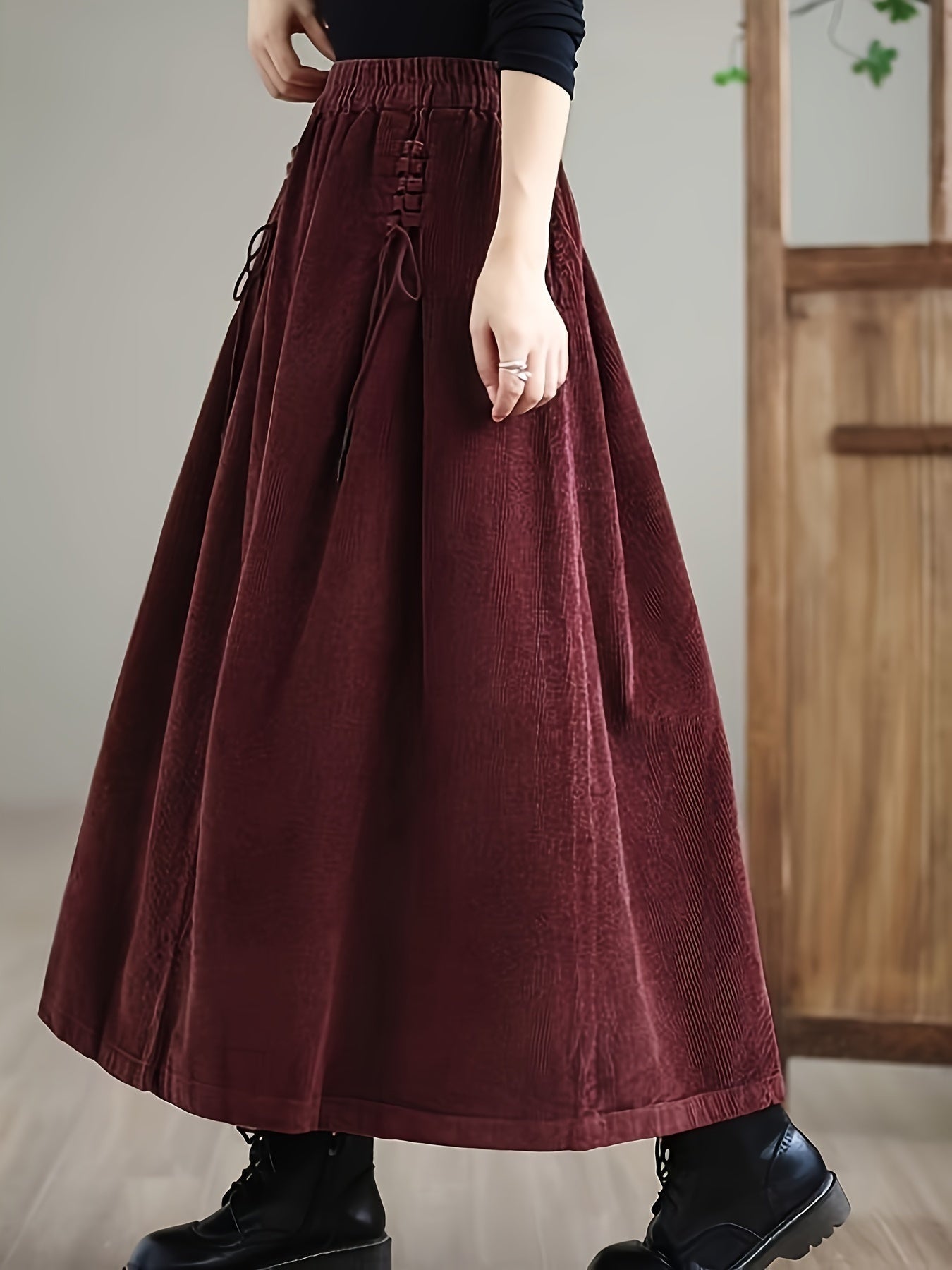 Ribfluwelen maxi damesrok  – Cassia