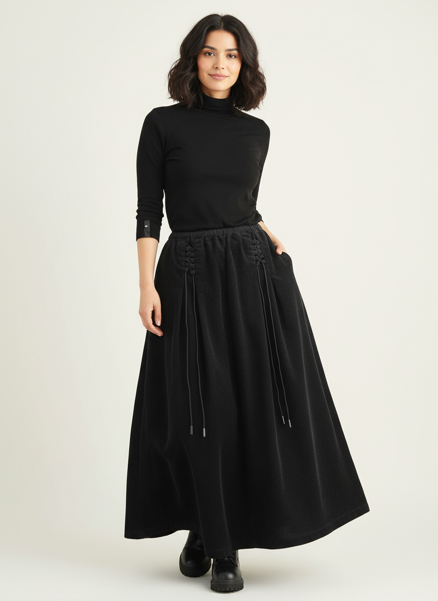 Ribfluwelen maxi damesrok  – Cassia