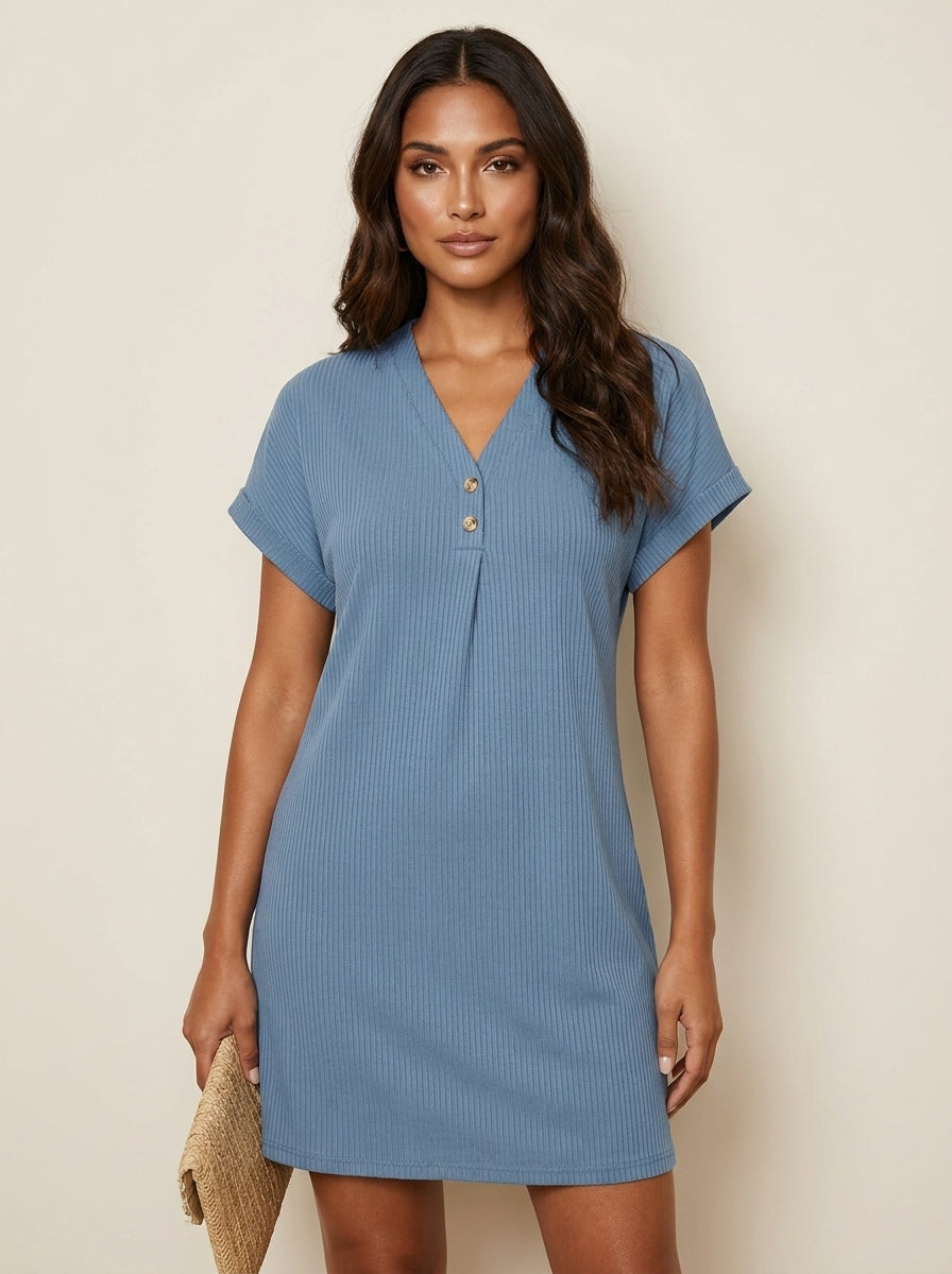 Ribgebreide T-shirt jurk - Emma