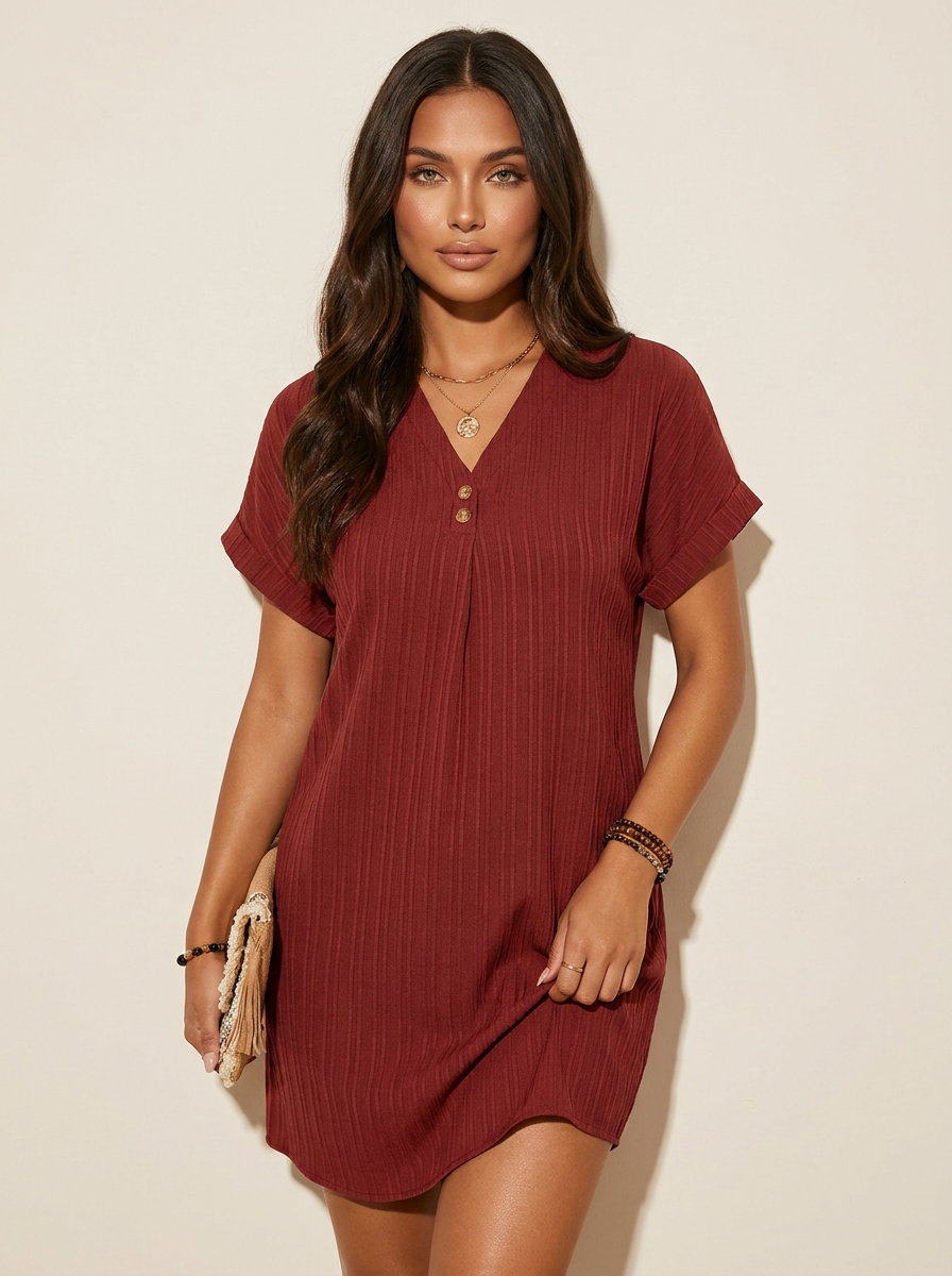 Ribgebreide T-shirt jurk - Emma