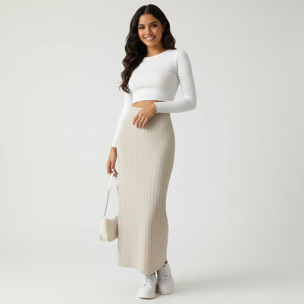 Ribgebreide maxi rok – Emilia