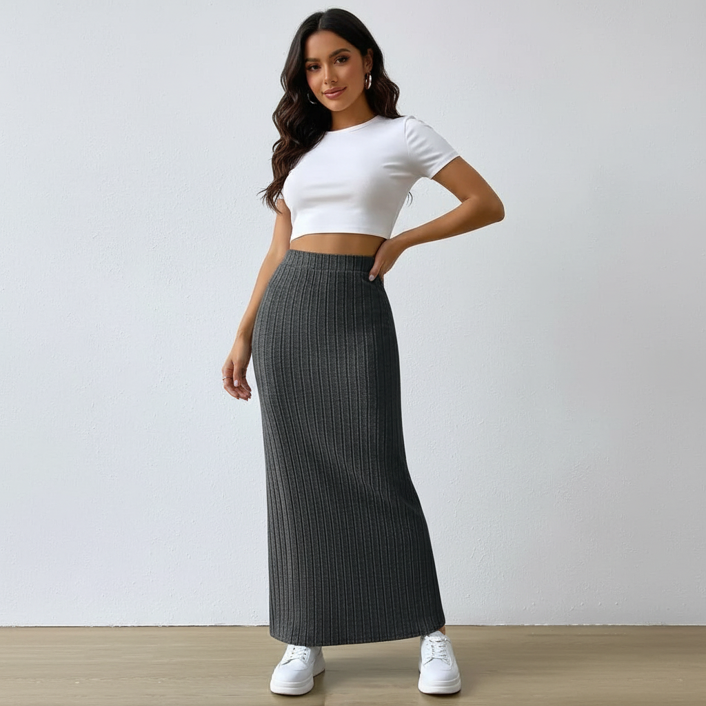 Ribgebreide maxi rok – Emilia