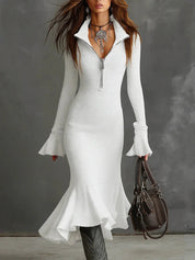 Ribgebreide midi jurk met ruffle zoom – Zaria