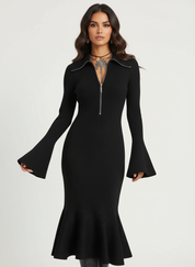 Ribgebreide midi jurk met ruffle zoom – Zaria