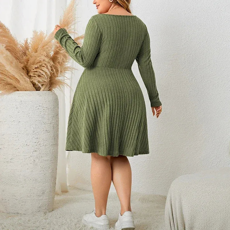 Ribgebreide midi jurk met strikdetail – Avani