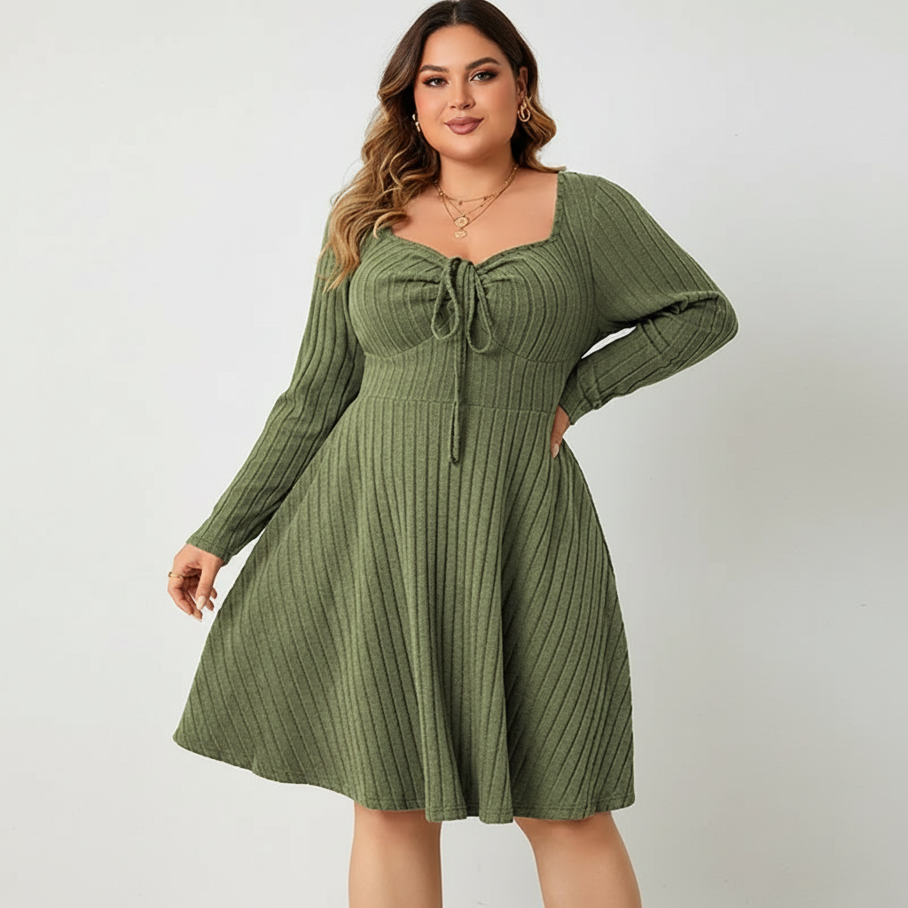 Ribgebreide midi jurk met strikdetail – Avani