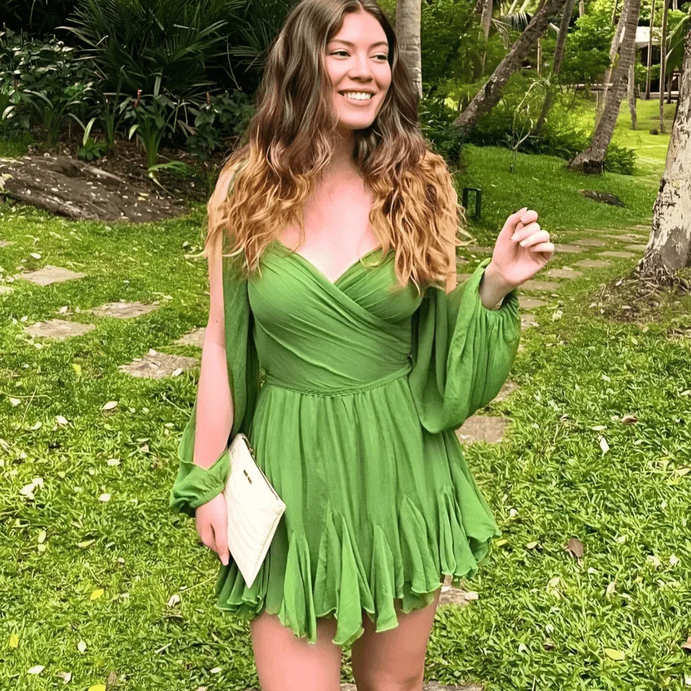 Romantische mini-jurk met zwierige mouwen - Isabella