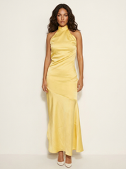 Satijnen halter maxi jurk met open rug - Seraphina