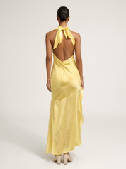Satijnen halter maxi jurk met open rug - Seraphina