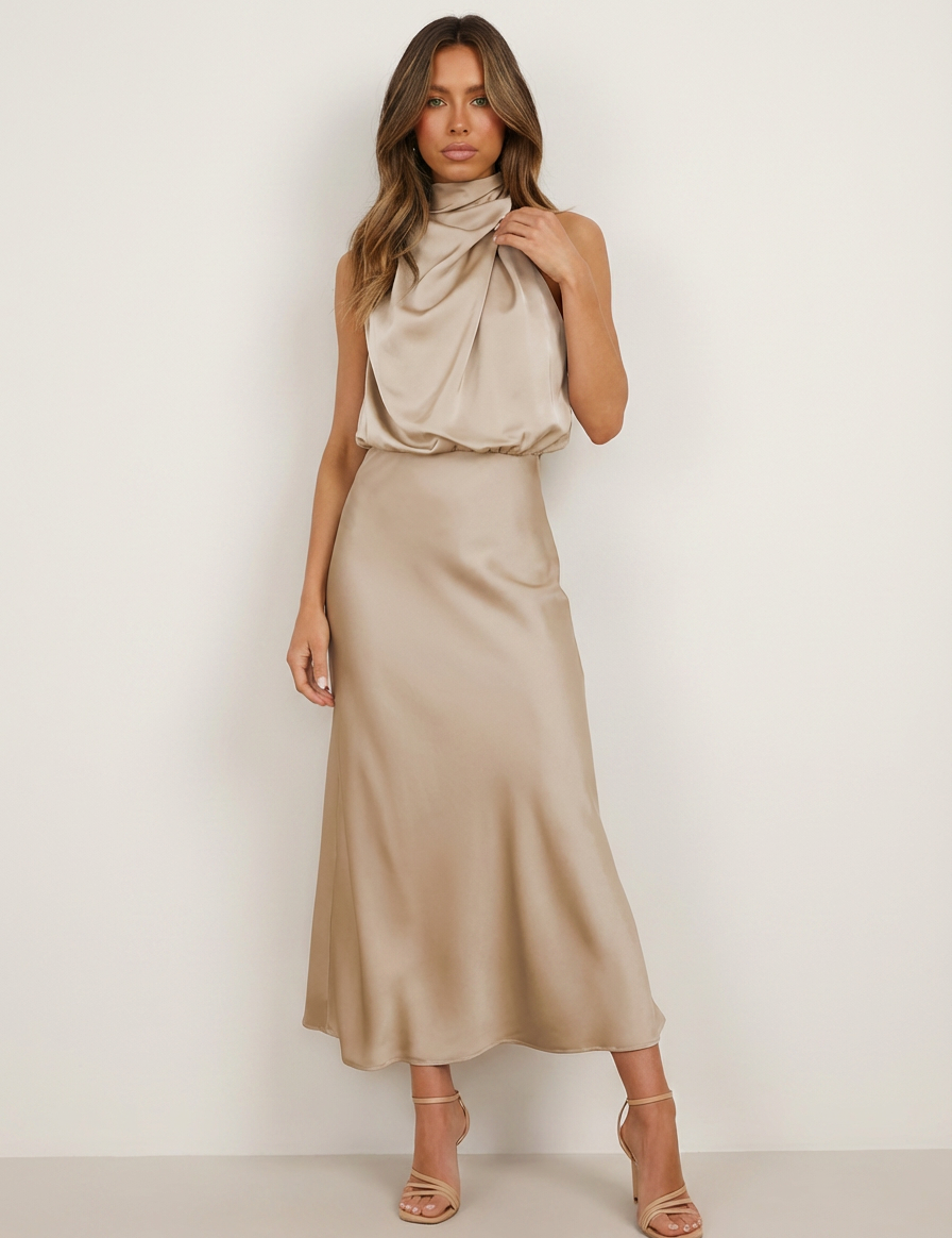 elegante jurk met luxe stof en vrouwelijke pasvorm