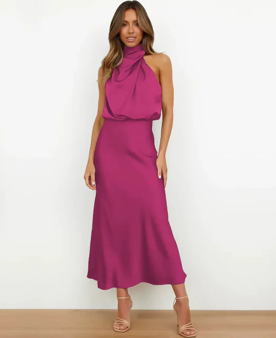 Satin halter midi dress - Isabelle