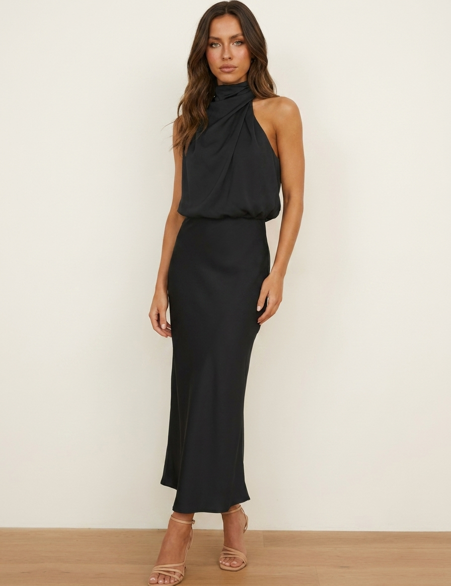 Satin halter midi dress - Isabelle