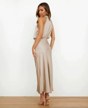 Satijnen halter midi jurk - Isabelle
